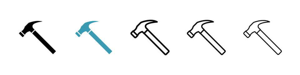 Hammer icons in black and blue set