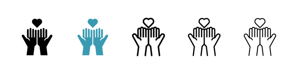 Philanthropy icons in black and blue set