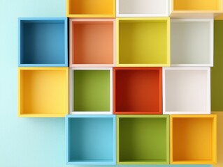 Naklejka premium packing products wrapping efficiency Concept. Multicolored empty boxes arranged in a grid on a textured background.