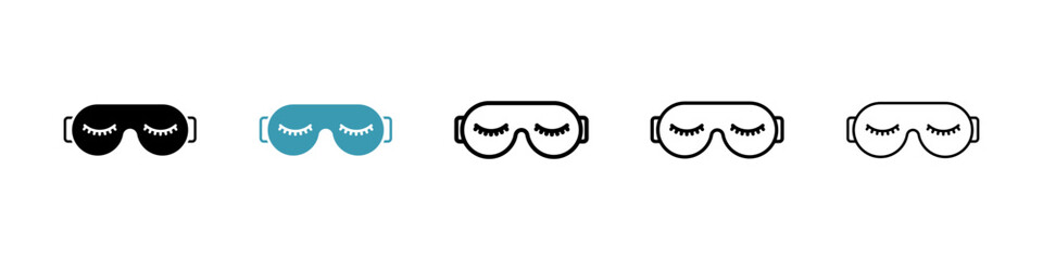 Eye mask icons in black and blue set
