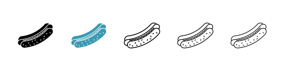 Hot dog icons set in black filled and stroke line style