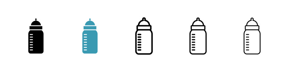 Milk bottle icons set in black filled and stroke line style