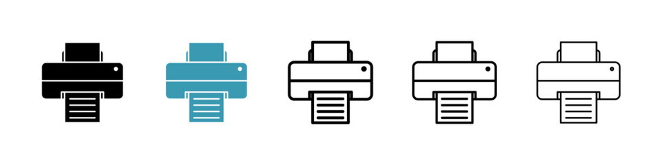 Printer icons in black and blue set