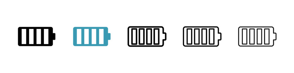 Battery icons in black and blue set