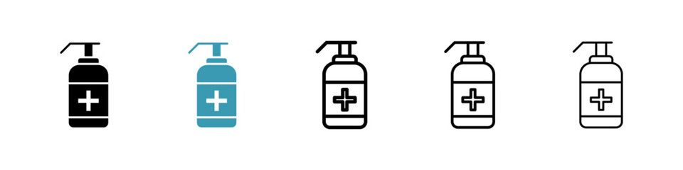 Sanitizer icons in black and blue set