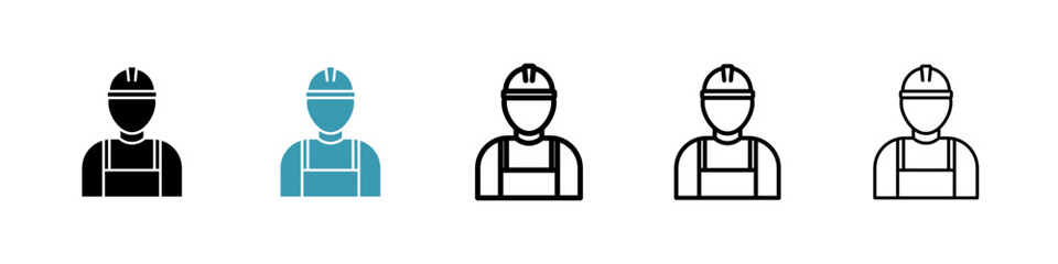 Construction worker icons in black and blue set