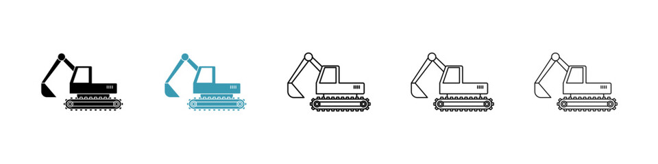 Excavator icons in black and blue set
