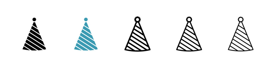 Birthday hat icons in black and blue set