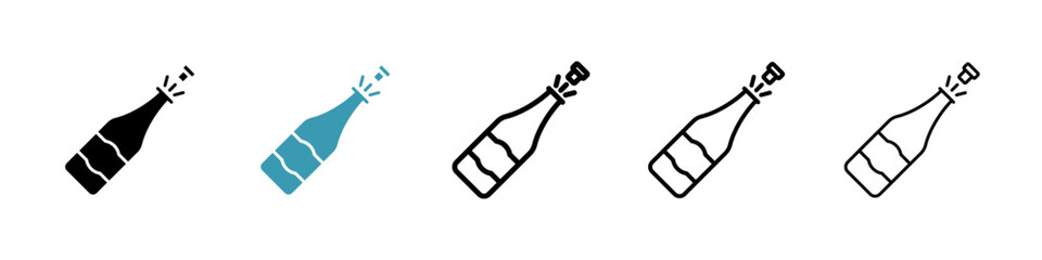 Champagne bottle icons in black and blue set