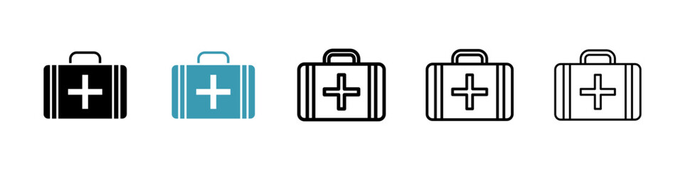 First aid icons in black and blue set