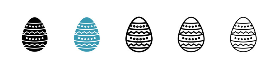 Easter egg icons in black and blue set
