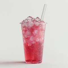 Soda and Ice Plastic Cup with Straw Dynamic View 3D Render
