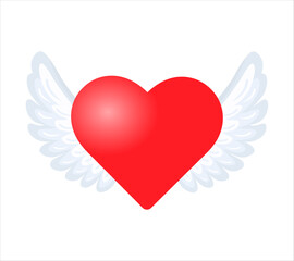 Red heart with wings. Love symbol. Color vector illustration on white background.	