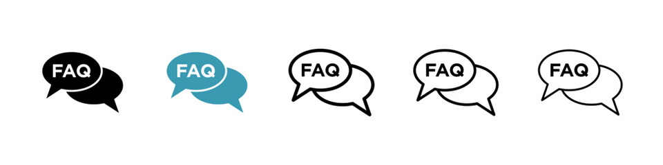 FAQs icons in black and blue set
