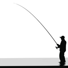 Obraz premium Silhouette of Fishing Man with Rod Vector Art
