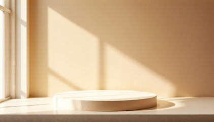 Fototapeta premium a minimalist product display stand with soft lighting from window