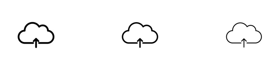 Cloud upload icons in black and blue set
