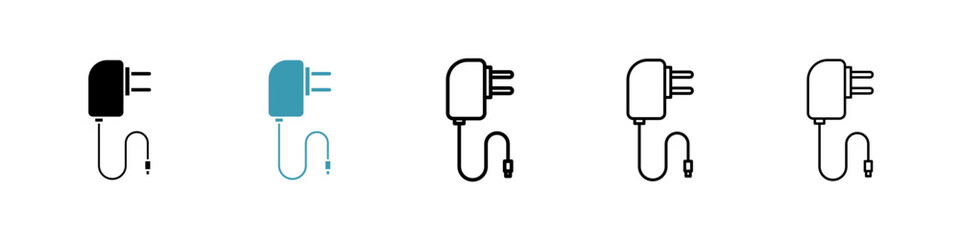 Charger icons set in black filled and stroke line style