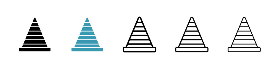 Construction cone icons in black and blue set