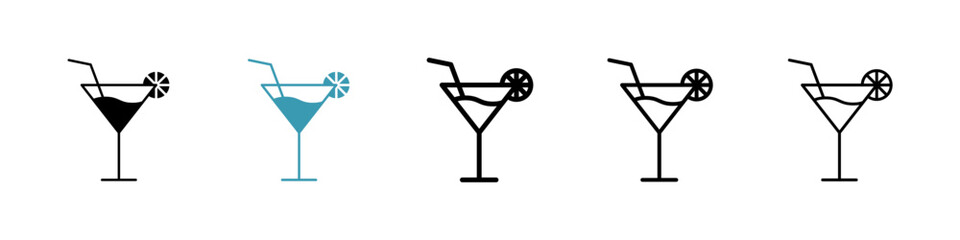 Martini glass icons in black and blue set