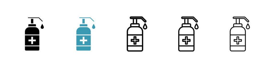 Hand sanitizer icons in black and blue set