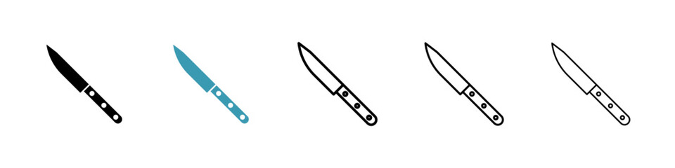 Kitchen knife icons in black and blue set