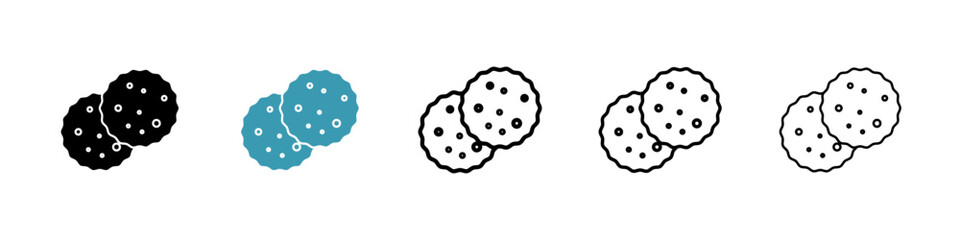 Cookie icons set in black filled and stroke line style