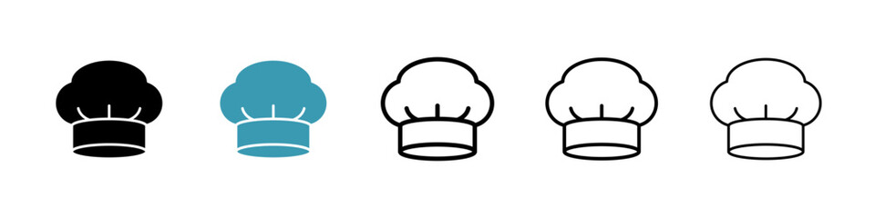 Chef hat icons set in black filled and stroke line style