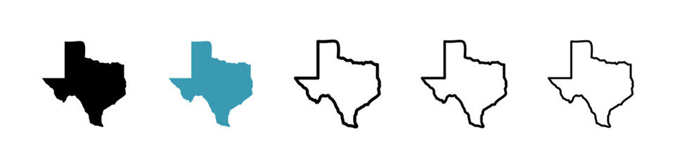 Texas icons in black and blue set