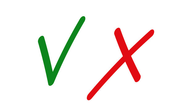 Handwritten Сheck Mark and Cross symbol. Correct and Wrong Versus brush line icon