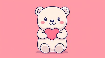 Naklejka premium Adorable Cartoon Teddy Bear Holding Heart, Perfect for Expressing Love and Affection, Ideal for Valentine's Day, Baby Showers, and Cute Graphic Designs