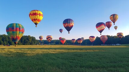 Obraz premium Hot air balloons over a field.