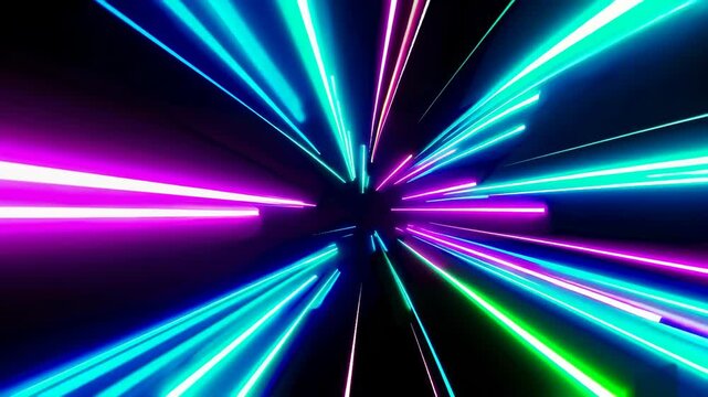 Abstract loopable motion graphics. Glowing neon lights streaming across the screen. Seamless loop