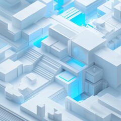 Fototapeta premium 3D visualization style, C4D model, isometric, macro, macro lens, architectural, white and blue, precise, minimalist style, data visualization,8k 