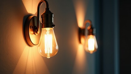 Vinta Wall Sconces with Edison Bulbs Emit m Golden Light in Blurred Background