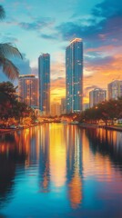 Fototapeta premium Stunning Nighttime Cityscape: A Captivating Panoramic Skyline View