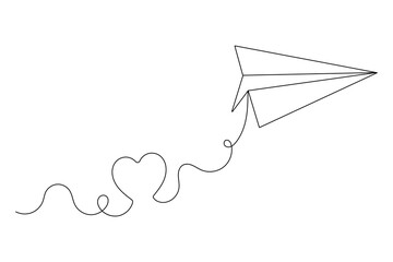  Paper plane continuous single line art and isolated outline vector design
