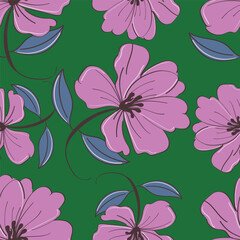 Seamless pattern with flowers and leaves. Vector graphics.