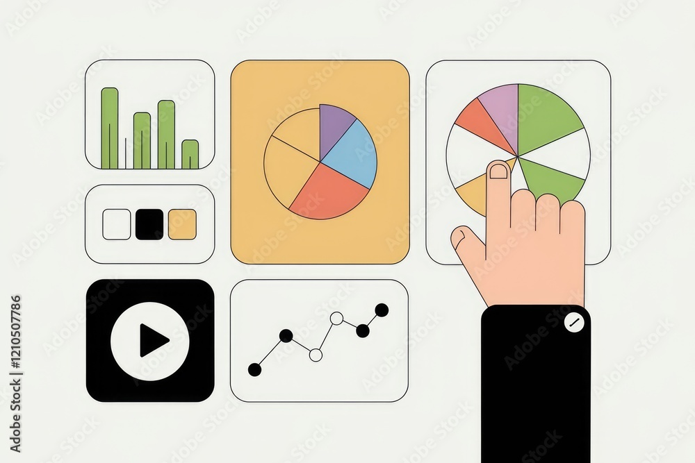 Aufkleber Hand interacting with a digital dashboard displaying various charts and graphs for data analysis.