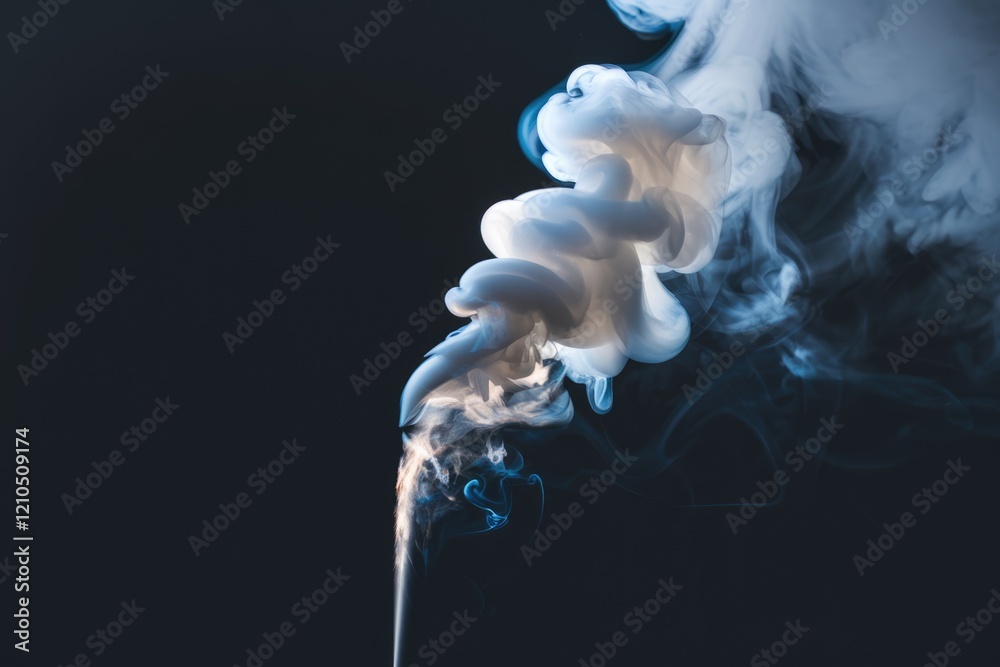 Poster abstract swirling smoke plume rising against a dark background, creating a visually captivating imag
