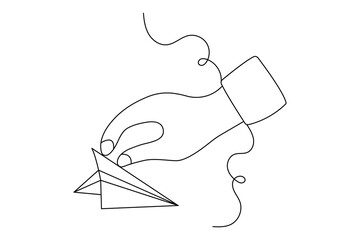  Paper plane continuous single line art and isolated outline vector design
