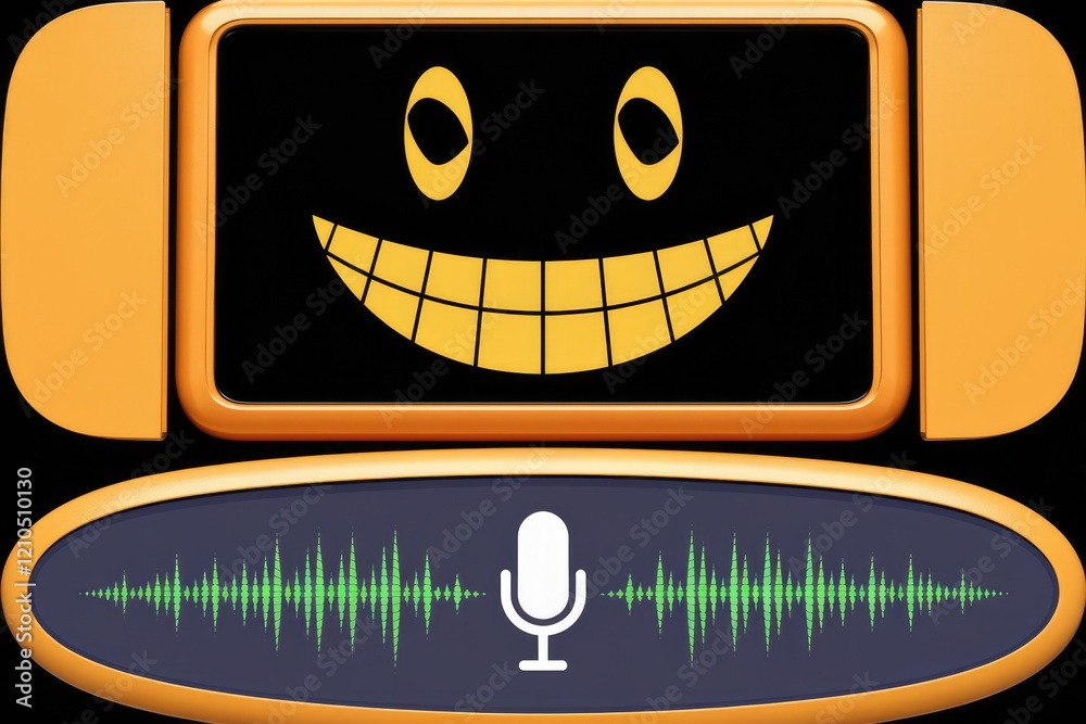Poster A smiling robot face on a screen displays an audio waveform, suggesting voice recording or playback.
