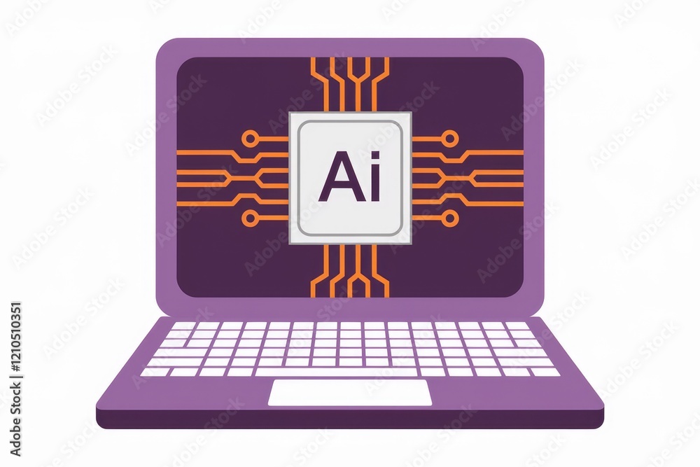 Poster laptop screen displays ai chip connected to circuit board, symbolizing artificial intelligence techn