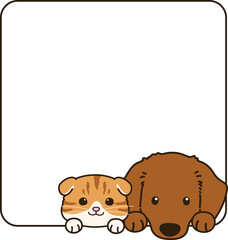 Simple and adorable Scottish Fold and Miniature Dachshund coming out of a square shape