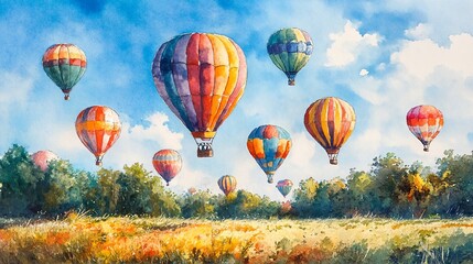 Fototapeta premium hot air balloons flying over a field.