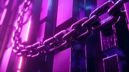 A glowing blockchain chain on a digital screen, symbolizing the encryption and security of digital assets 