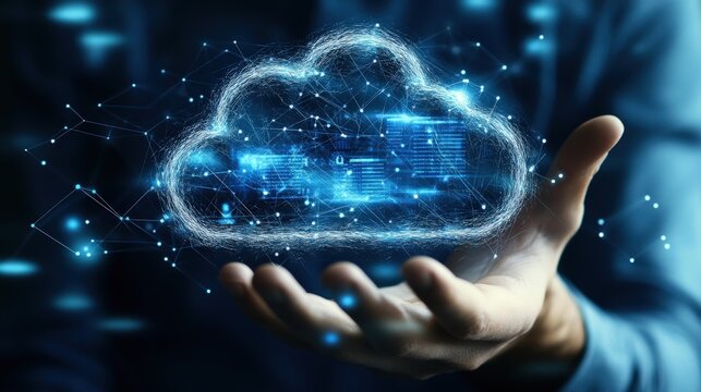 A cloud computing specialist explaining data flow and security measures during a virtual training session for remote employees, using digital collaboration tools