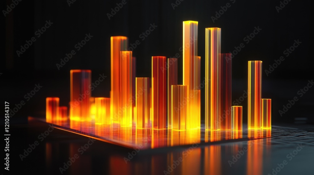 Poster an artistic representation of a d bar chart with glowing bars and dynamic lighting effects, emphasiz