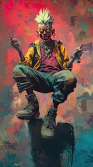 Fototapeta premium Cyberpunk Character Art: Vibrant Digital Painting