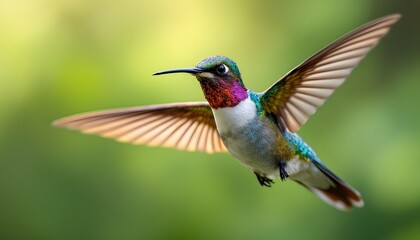 Stunning Hummingbird in Flight Green Nature Background